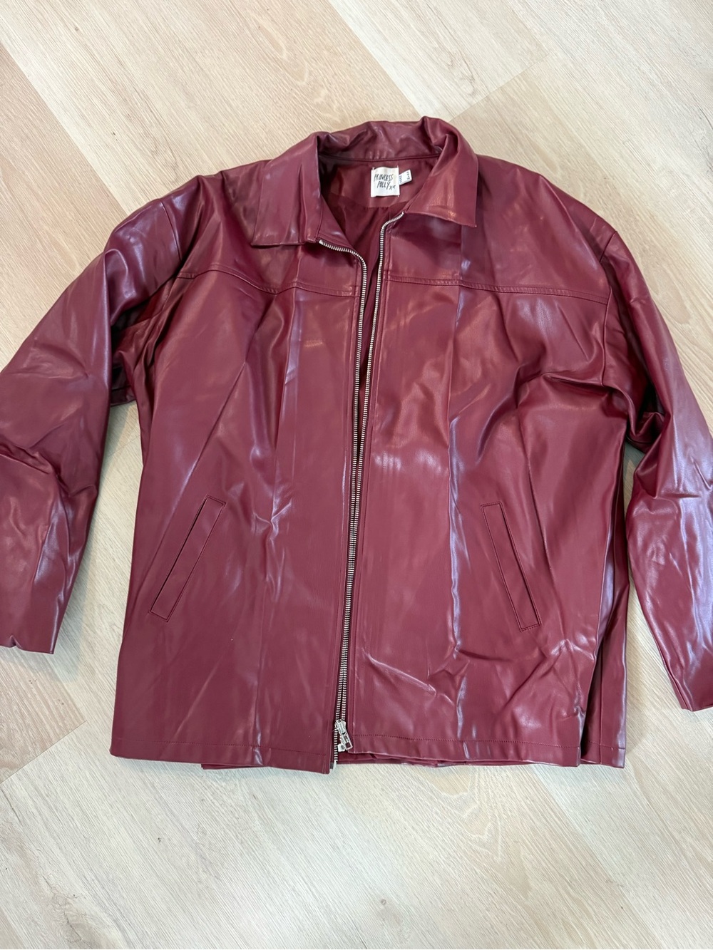 Princess Polly Burgundy Zip-Front Leather Jacket